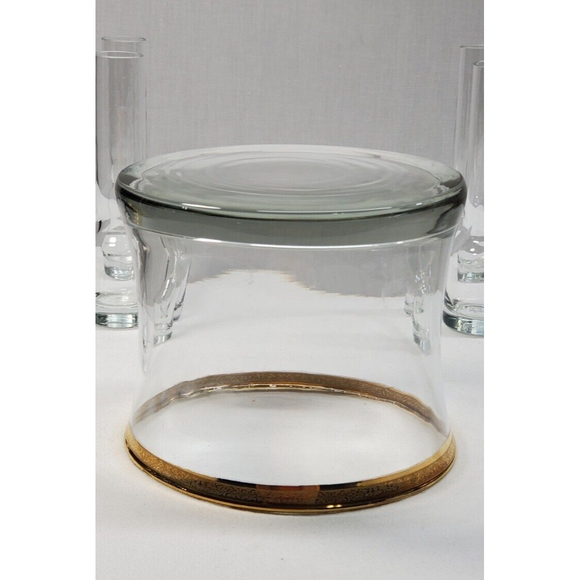 Flared Ice Bucket on Heavy Base w/ Five Contemporary Liquor Cordials Gold Rim - Picture 5 of 7